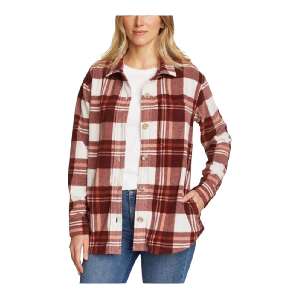 Eddie Bauer Women's Microfleece Front Button Shirt Brown Size XL